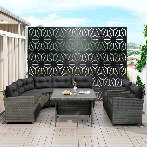 Tunearary 76 in. H Indoor Outdoor Waterproof Rustproof Black Zebra Stripes Pattern Metal Privacy Screen