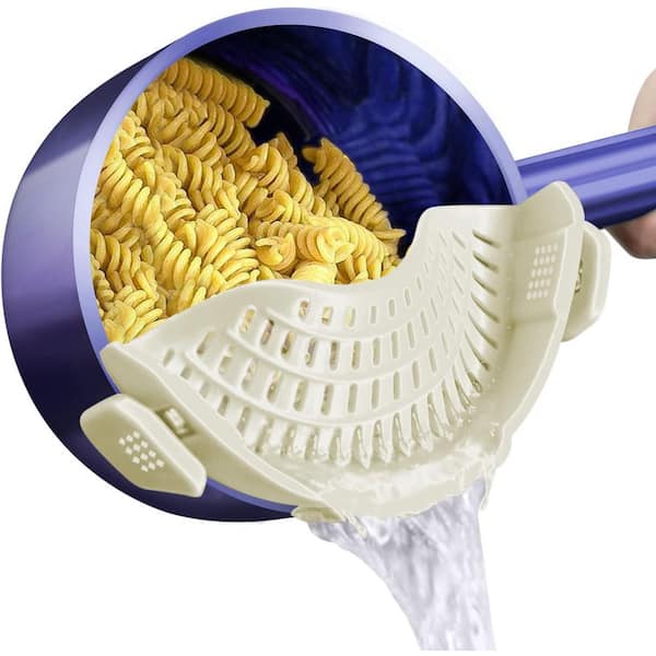 1-Piece White Silicone Quick Draining Clip-On Strainer Efficient Draining Colander Kitchen Tool Set with Easy Storage