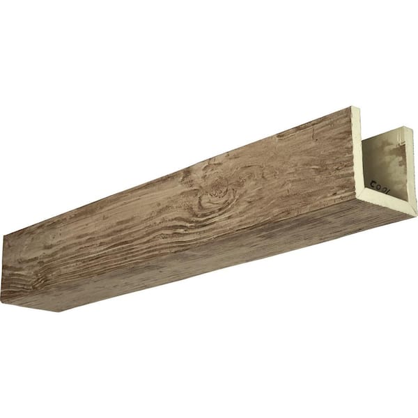 Ekena Millwork 4 in. x 10 in. x 8 ft. 3-Sided (U-Beam) Sandblasted Natural Pine Faux Wood Ceiling Beam
