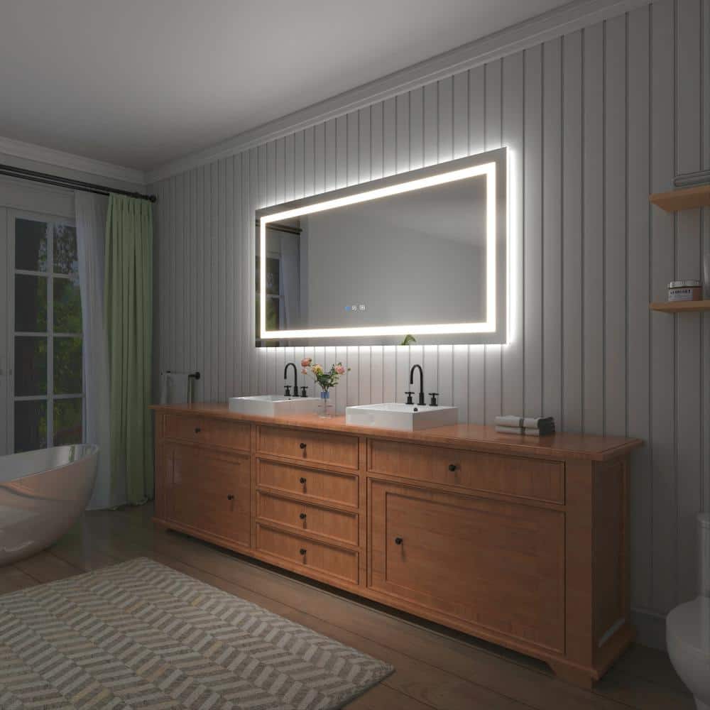 TOOLKISS Led Bathroom Mirror 72 x 36, Dimmable Vanity Mirrors For Wall, Anti-fog, 3 Colors Adjustable, Memory, Double Led Lights ( Front And Backlit ) Durable Tempered Material