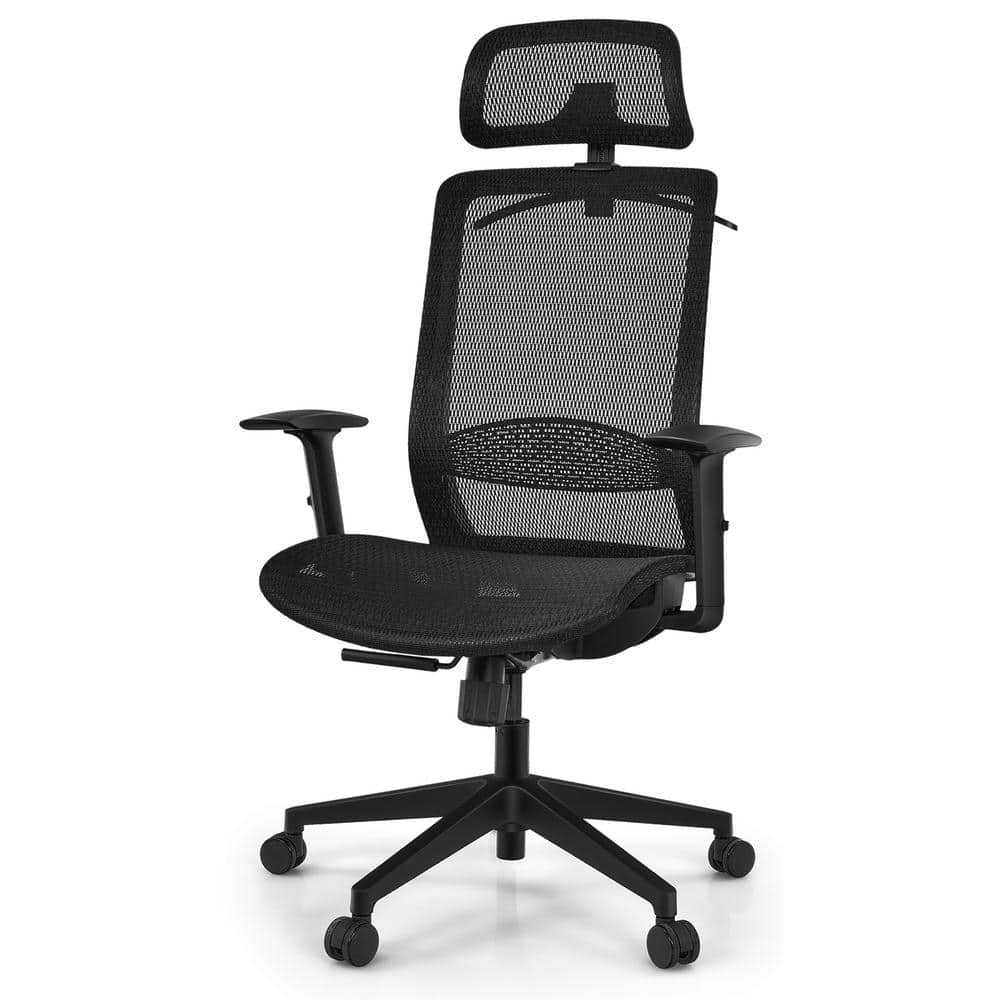 Costway Black Ergonomic High Back Mesh Office Chair Recliner Task Chair with Hanger -  CB10120BK