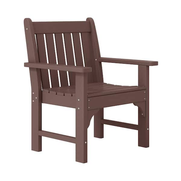 Laguna Outdoor Patio Weather Resistant Poly Plastic Garden Arm Chair in Dark Brown
