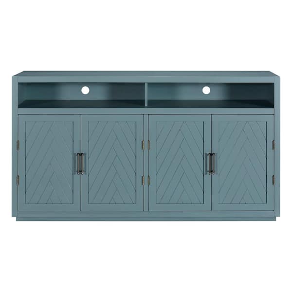 COWLOWN 60 in. W x 15.7 in. D x 33.66 in. H Smoke Blue Linen Cabinet with 4-Door, Open Storage and Adjustable Shelves