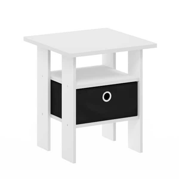 Furinno Andrey 15.5 in. White/Black Square Wood End Table with Bin Drawer