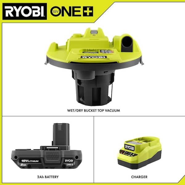 RYOBI ONE+ 18V Cordless 5 Gal. Bucket Top Wet/Dry Vacuum with 2.0