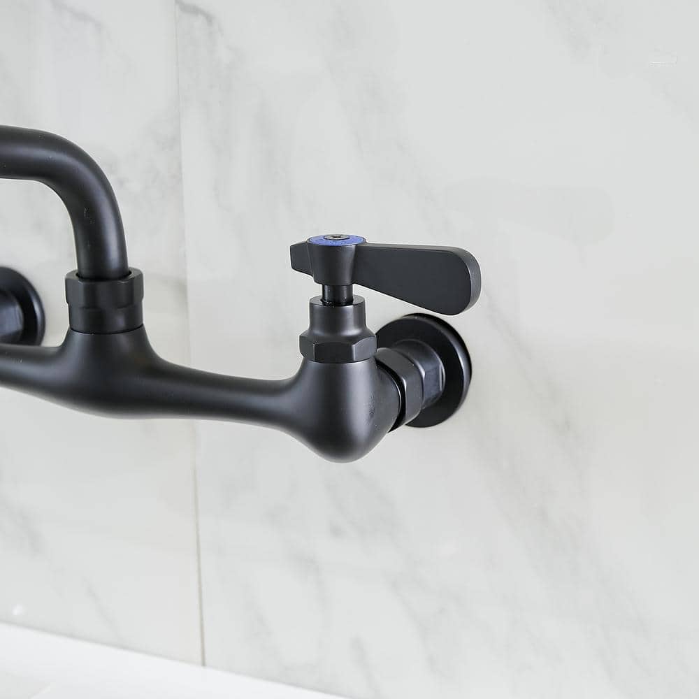 Matte Black Wall-Mount Dual Handle Kitchen Faucet