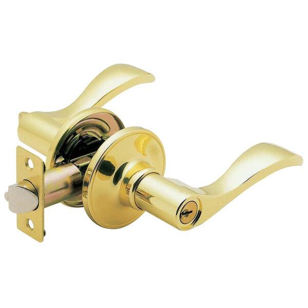 Faultless Wave Polished Brass Keyed Entry Door Handle