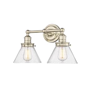 Eyden 18.375 in. 2-Light Modern Gold Vanity Light with Clear Seedy Glass