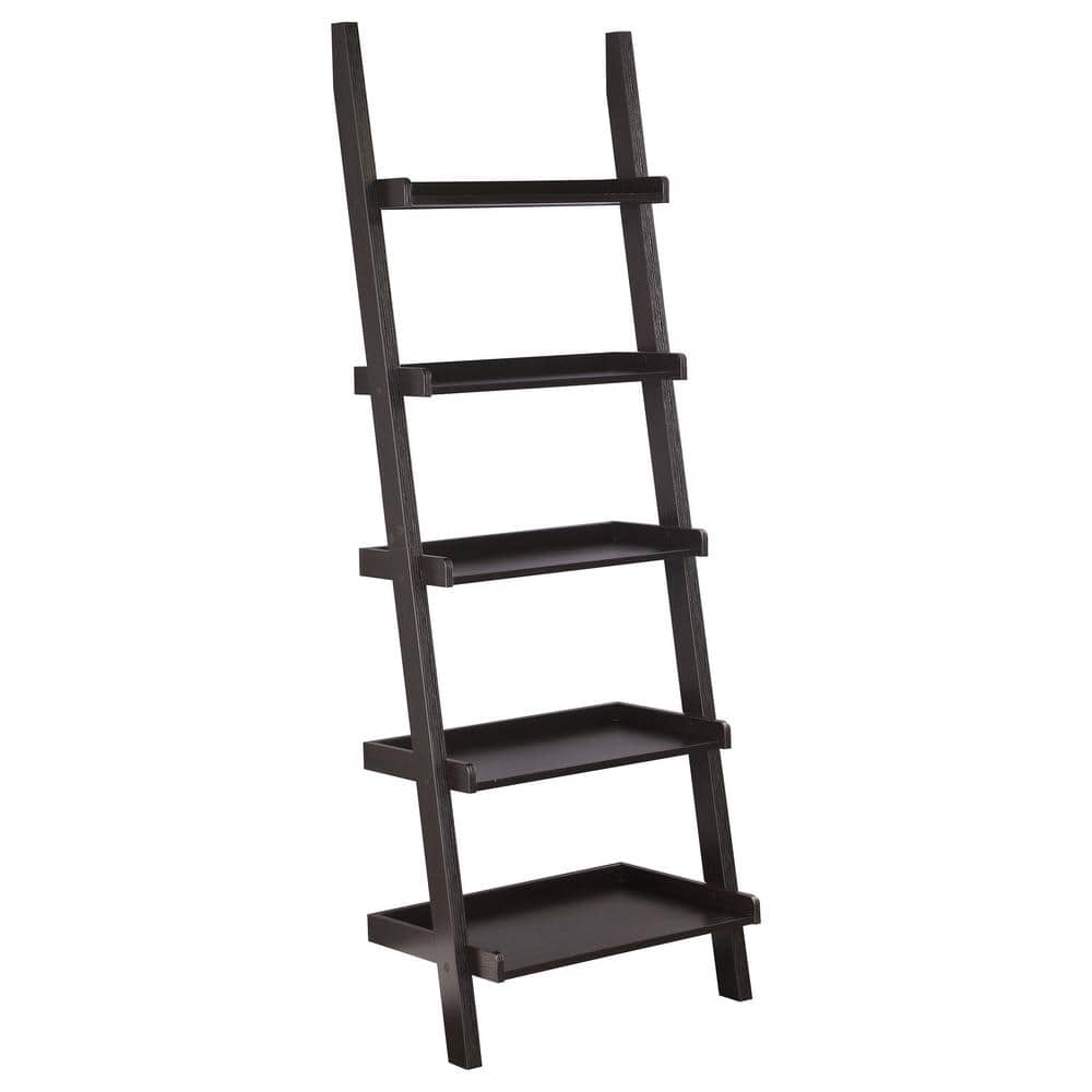 Transitional Espresso Ladder Bookcase with Doors in Brown