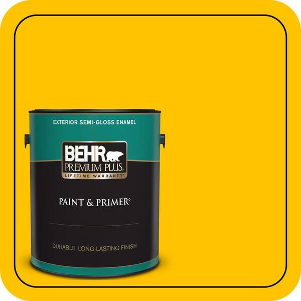 BEHR PREMIUM PLUS 1 gal. #S-G-370 Citrus Splash Semi-Gloss Enamel Exterior Paint & Primer