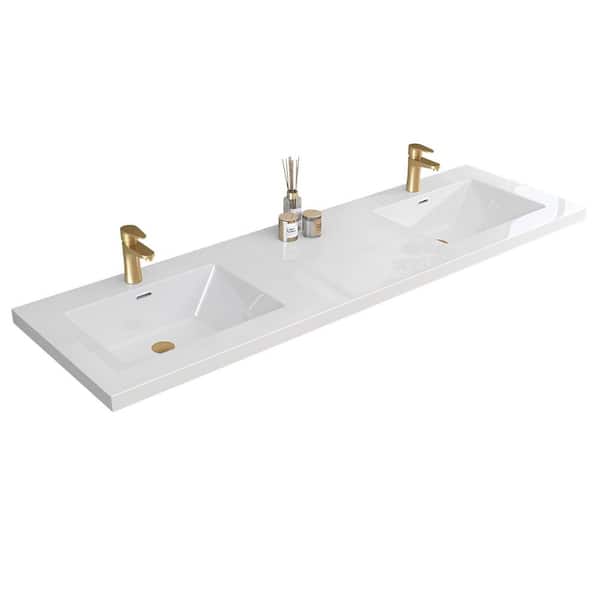72 in. W x 22 in. D Rectangular Double Sink Bathroom Vanity Top White Solid Surface Vanity Top in Glossy White