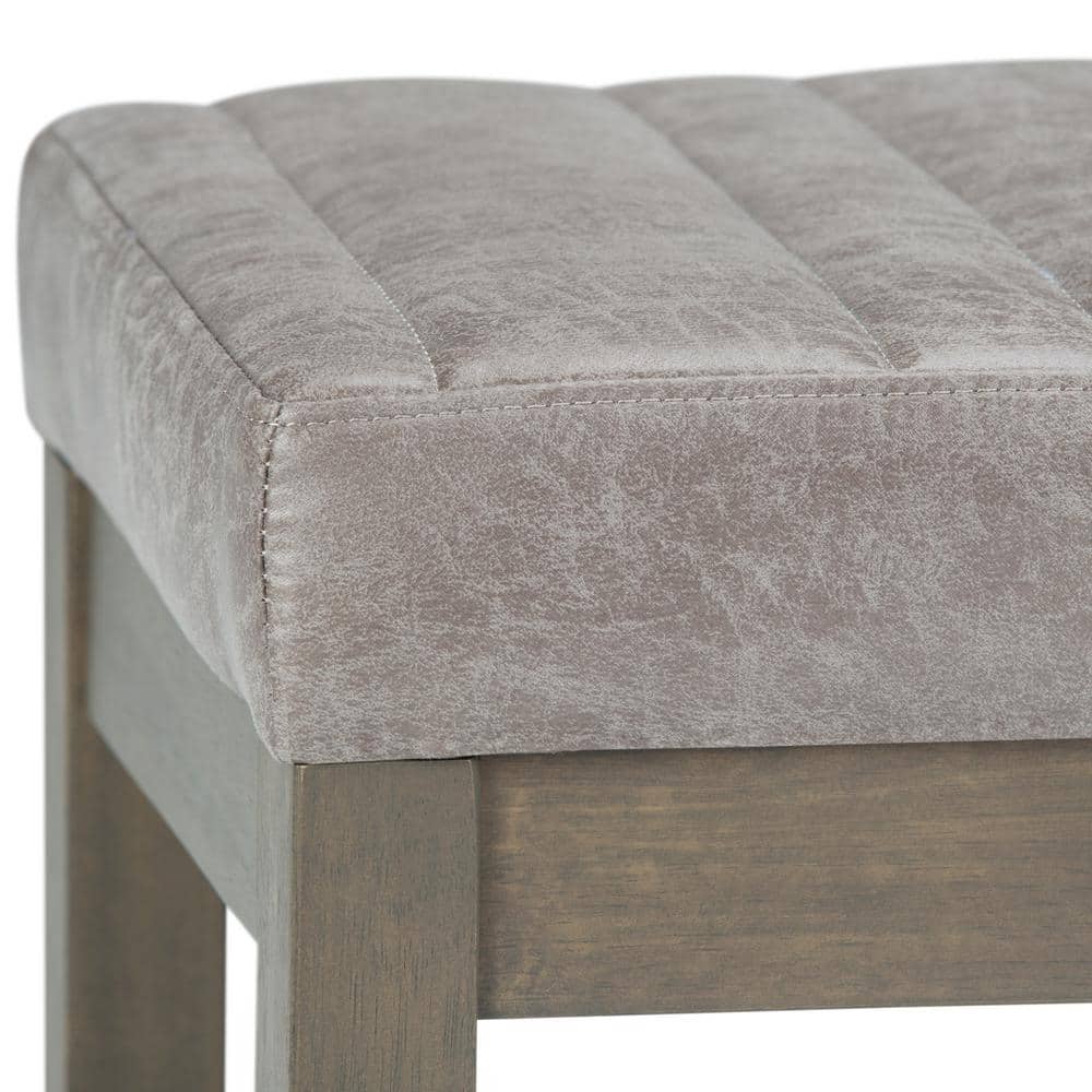 Casey Distressed Grey Taupe Faux Leather Ottoman Bench