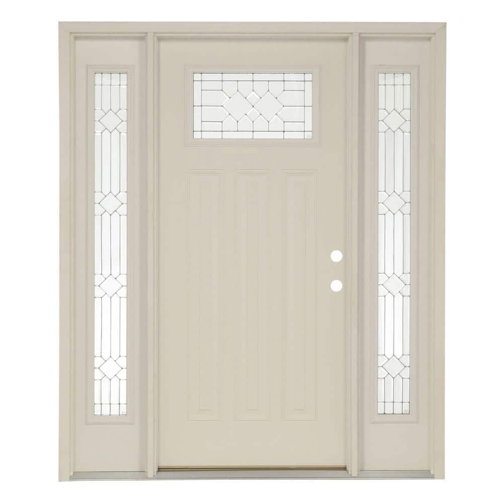 Feather River Doors 67.5 in.x81.625 in. Mission Pointe Zinc Craftsman Unfinished Smooth Left-Hand Fiberglass Prehung Front Door w/Sidelites, Smooth White: Ready to Paint -  A82190-3B4