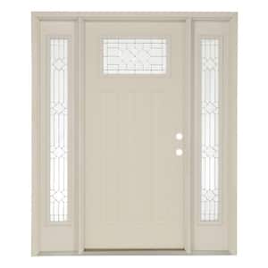 67.5 in.x81.625 in. Mission Pointe Zinc Craftsman Unfinished Smooth Left-Hand Fiberglass Prehung Front Door w/Sidelites