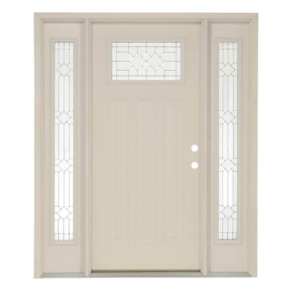 Feather River Doors 67.5 in.x81.625 in. Mission Pointe Zinc Craftsman Unfinished Smooth Left-Hand Fiberglass Prehung Front Door w/Sidelites