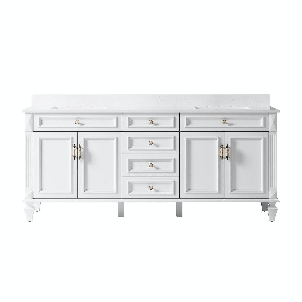 80 in. Solid Wood Double Sink White Bath Vanity with Durable Carrara White Quartz Top, Soft-Close, Assembled price history on PriceWatchPro