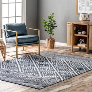 Phyllis Machine Washable Diamond Trellis Blue Doormat 3 ft. 3 in. x 5 ft. Accent Rug