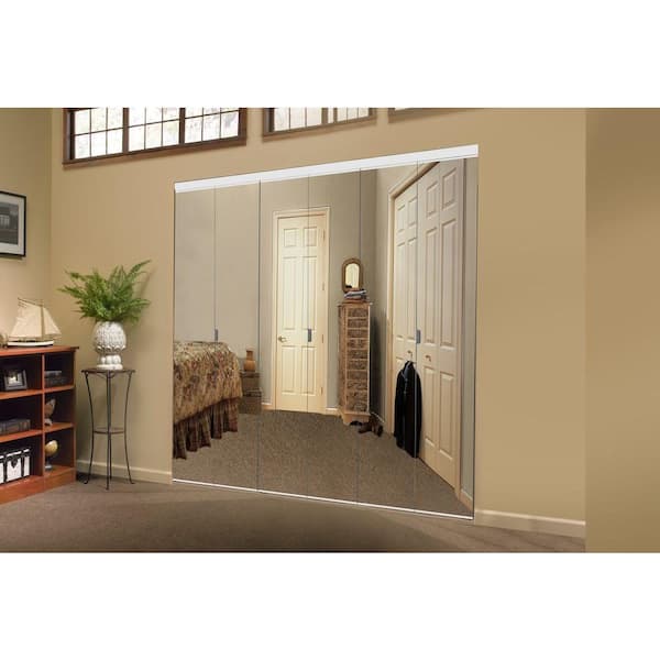 96 in. x 84 in. Polished Edge Mirror Solid Core MDF Interior Closet Bi-Fold Door with White Trim