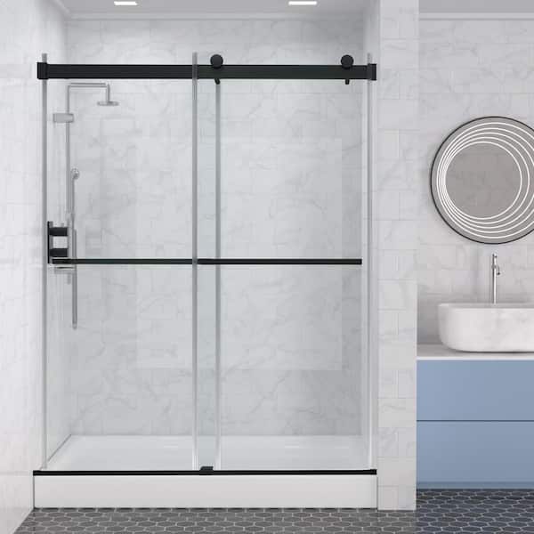Maincraft 60 in. W x 74 in. H Double Sliding Frameless Shower Door/Enclosure in Black with Clear Glass