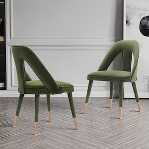 Neda Olive Green Modern Velvet Upholstered Dining Chair (Set of 2)