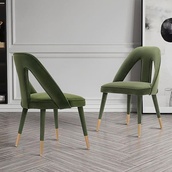 Manhattan Comfort Neda Olive Green Modern Velvet Upholstered Dining Chair (Set of 2)