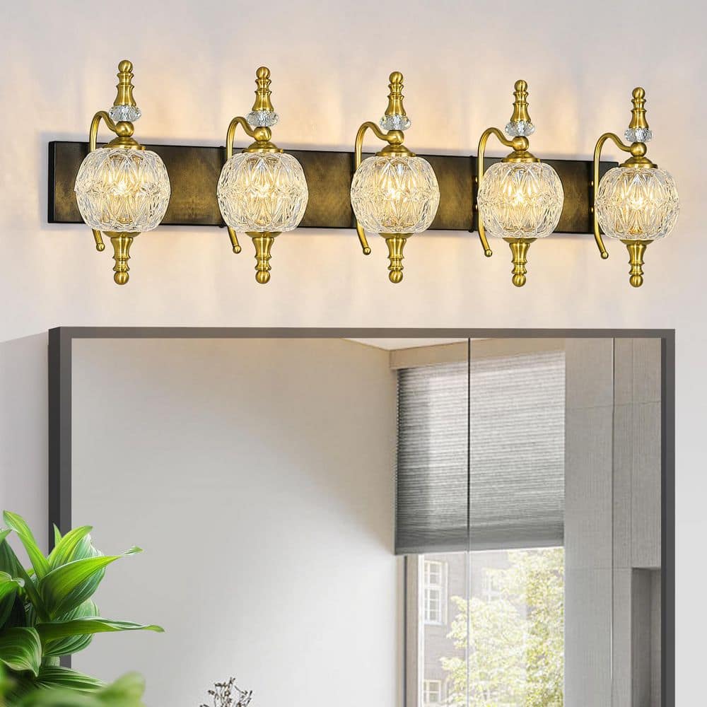 Home Lighting 36 in. 5-Light BlackGold Modern Glass Crystal Vanity Light Vintage Over Mirror For Bathroom（JW-497） price history on PriceWatchPro