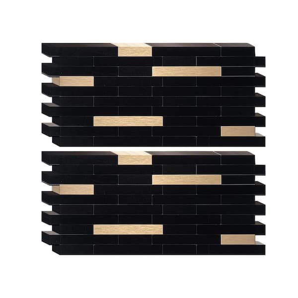Black with Metal Gold Look 12 in. x 12 in. PVC Peel and Stick Backsplash Tile 20-Pack for Kitchen, Bathroom RV 5.9 in. H
