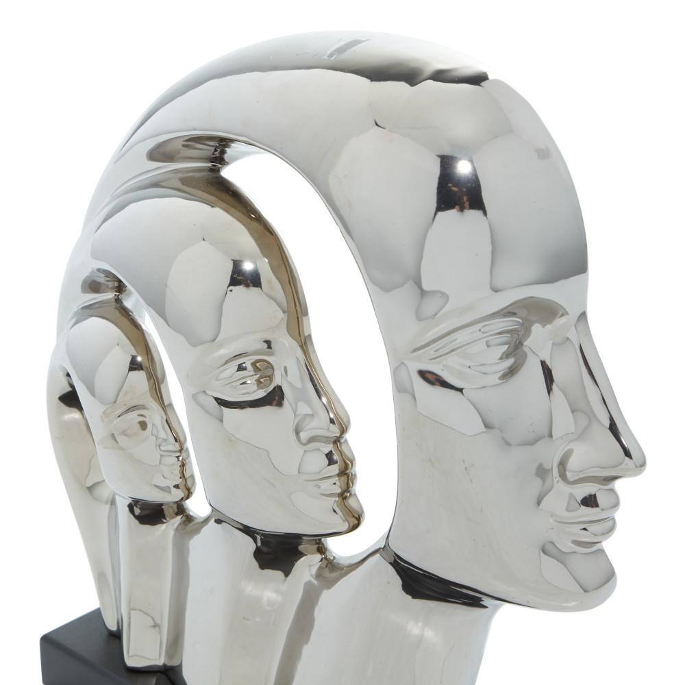 Polished Silver Porcelain Abstract Face Statue 11" x 12"