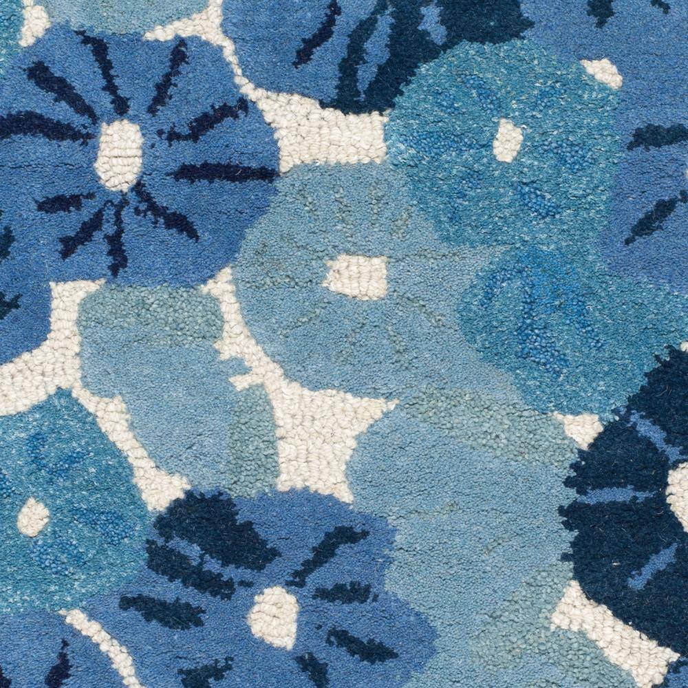 Hand-Knotted Azurite Blue Floral Wool-Viscose Blend Area Rug, 2'6" x 4'3"