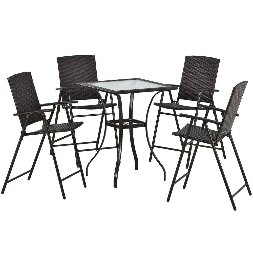 5-Piece Counter Outdoor Patio PE Wicker Height Dining Table Set with Umbrel