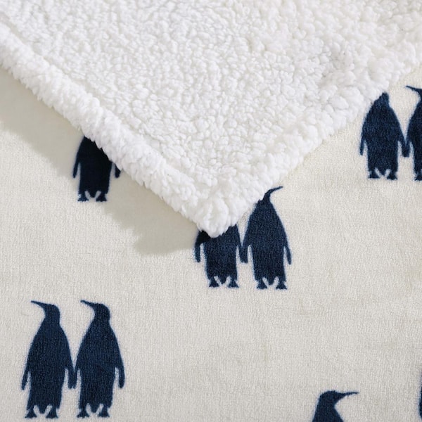Eddie Bauer Ultra Plush Emperor Penguin Navy Sherpa Reverse Throw Blanket  223875 - The Home Depot