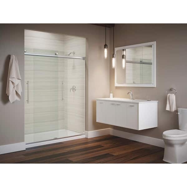 KOHLER Elmbrook 55-60 in. W x 74 in. H Sliding Frameless Shower Door in Bright Polished Silver with Crystal Clear Glass