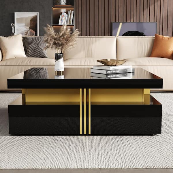 Nestfair 43.3 in. W Glossy Black Square MDF Coffee Table with 4