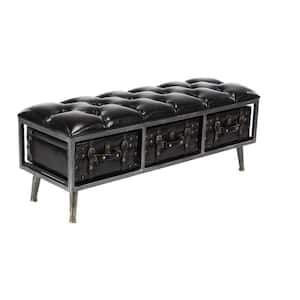Black Storage Bench with Tufted Faux Leather 18 in. X 48 in. X 16 in.