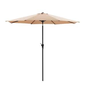 9 ft Outdoor Market Patio Umbrella with Manual Tilt, Easy Crank Lift in Khaki