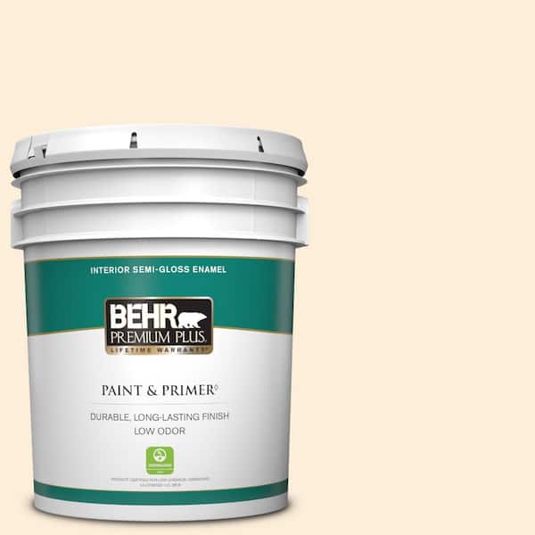 BEHR PREMIUM PLUS 5 gal. #70 Linen White Semi-Gloss Enamel Low Odor Interior Paint & Primer