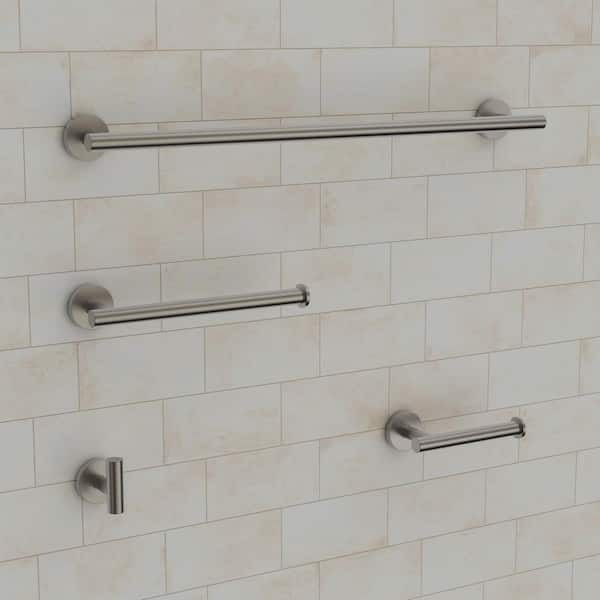 Towel Rack Set 4-Piece 1-Spray Wall Mount Handheld Shower Head 1.8 GPM in Brushed Nickel Stainless Steel