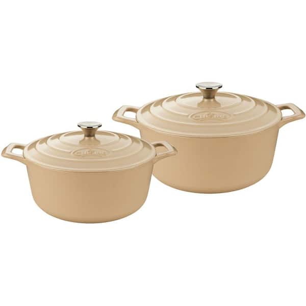 La Cuisine Cast Iron Round Casserole Set with Enamel Finish in Cream (4-Piece)
