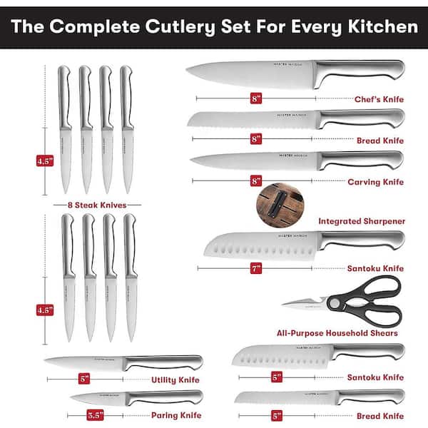 COSTWAY 14-Pieces Kitchen Knife Set, with Block, Sharpener & Kitchen  Shears, Ultra Sharp Knife Set with Chef Knife, Bread Knife, Santuku Knife