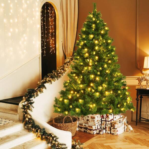 Costway 6ft Pre-lit Hinged Christmas Tree w/ Remote Control & 9