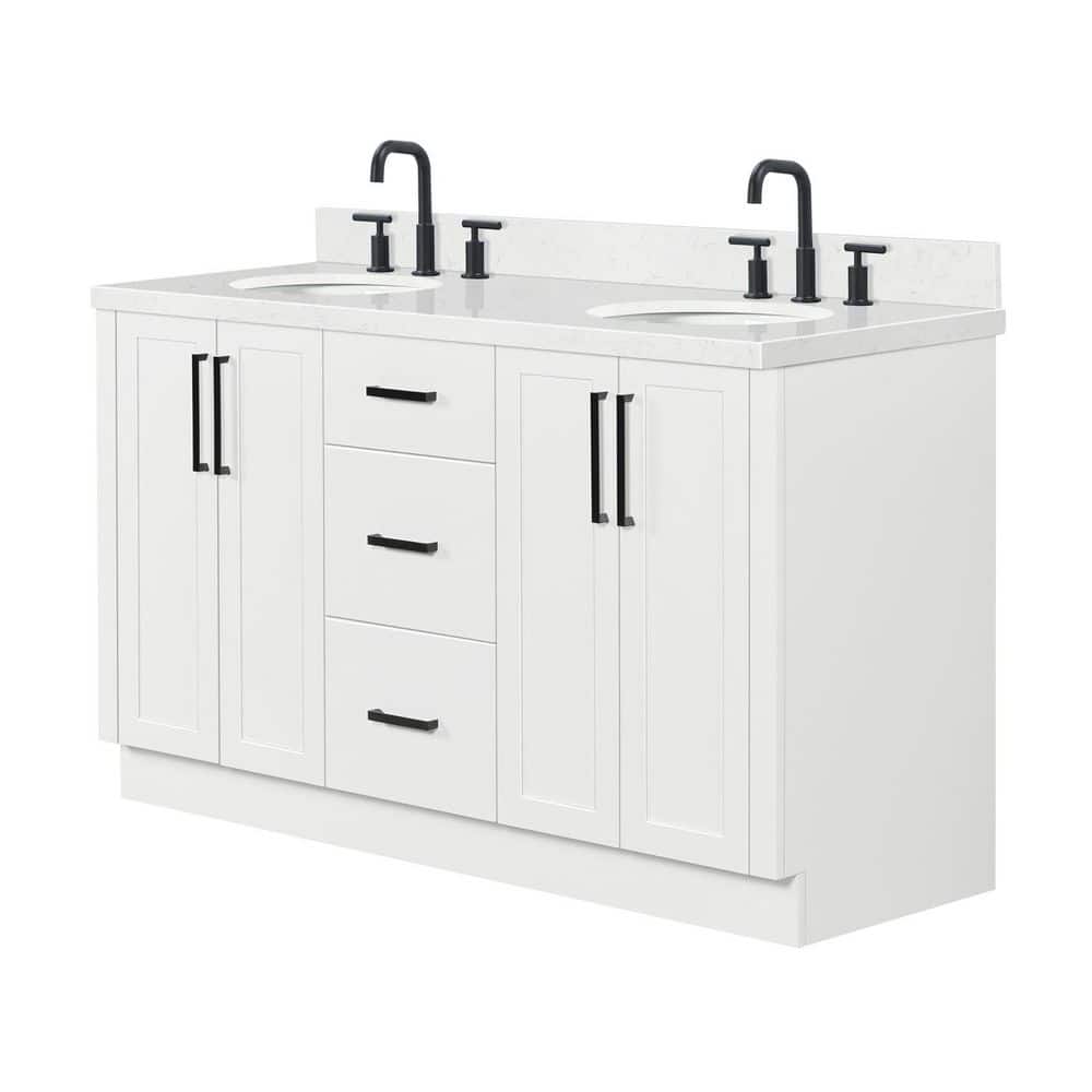Loren 60 in. Double Sink Freestanding in White Bath Vanity with Carrara White Quartz Top price history on PriceWatchPro