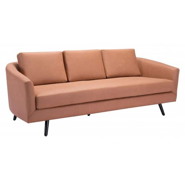 HomeRoots 79.3 in Slope Arm Leather Bridgewater Rectangle Sofa in Brown