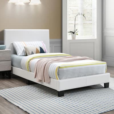 PU Leather Twin Size Platform Bed in White