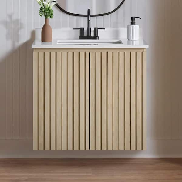 Precine 31 in. Single Sink Light Oak Bath Vanity with White Engineered Stone Top(Assembled)