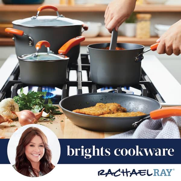 Rachael Ray 16-Piece Classic Brights Nonstick Pots and Pans Set/Cookware Set,  Orange 
