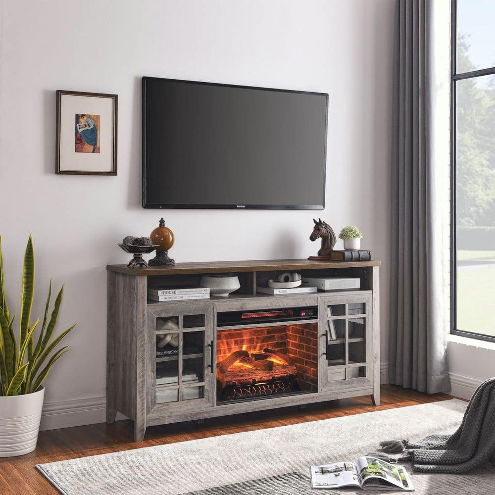 55 in. Embedded Wall Mount Electric Fireplace TV Media Stand in Gray Wash Color price history on PriceWatchPro