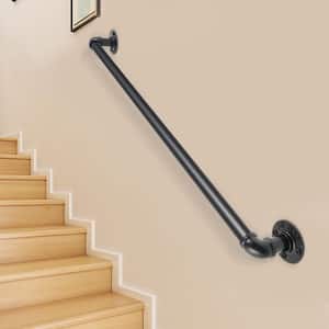 2 ft. Pipe Stair Handrail 440 lbs. Load Capacity Wall Mounted Handrail Round Corner Handrails for Outdoor Steps, Black