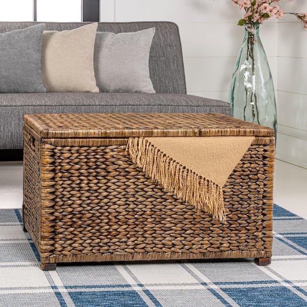 Anada 30 in. Handwoven Wicker Weave Storage Trunk, Brown Wash