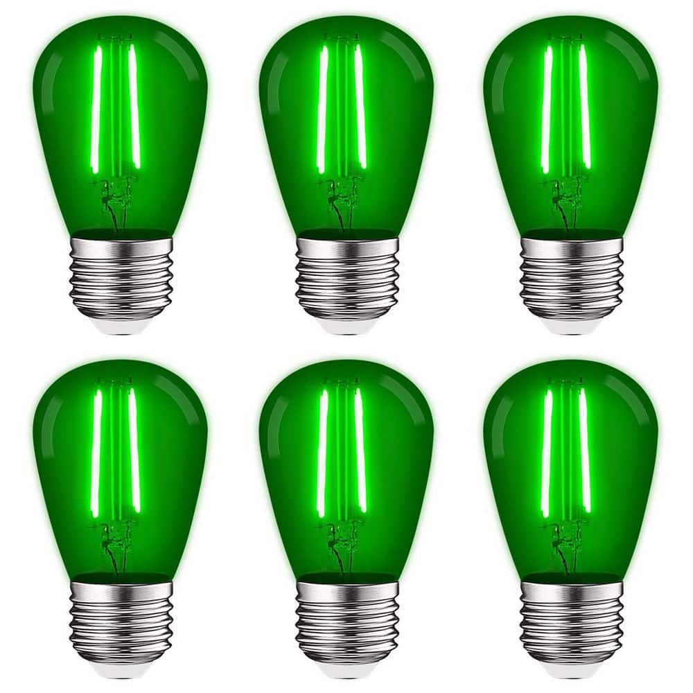 LUXRITE 11-Watt Equivalent S14 Edison LED Green Light Bulb, 0.5-Watt, Outdoor String Light Bulb, UL, E26 Base Wet Rated (6-Pack) -  LR21732-6PK