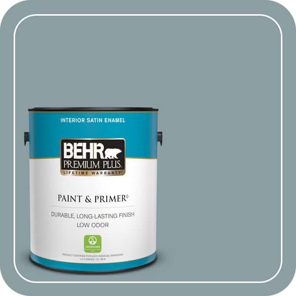 BEHR PREMIUM PLUS 1 gal. #ECC-65-3 Teal Wave Satin Enamel Low Odor Interior Paint & Primer